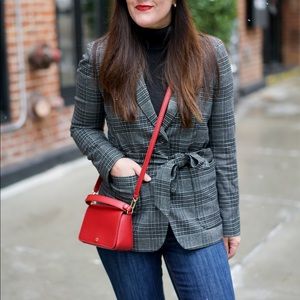 Ann Taylor Plaid Belted Blazer